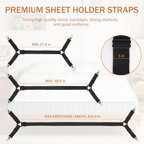 LKbeuuu Bed Sheet Holder Straps, 2Pcs Elastic Adjustable Bed Sheet Grippers,Fitted Sheet Holder Keep Sheets in Place, Enhance Sleep Experience, Black - Image 2