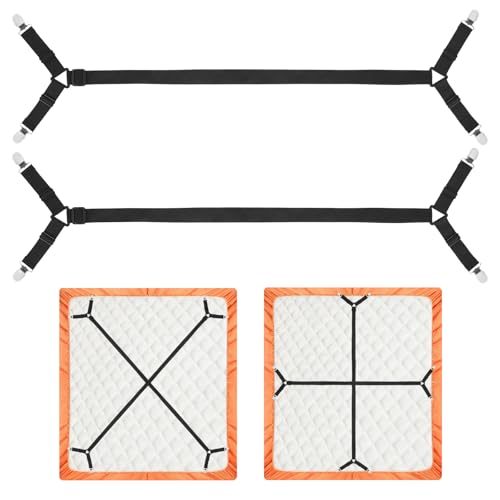 LKbeuuu Bed Sheet Holder Straps, 2Pcs Elastic Adjustable Bed Sheet Grippers,Fitted Sheet Holder Keep Sheets in Place, Enhance Sleep Experience, Black - Image 1