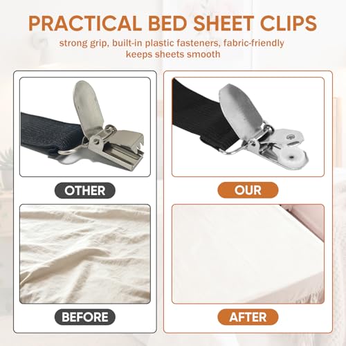 LKbeuuu Bed Sheet Holder Straps, 2Pcs Elastic Adjustable Bed Sheet Grippers,Fitted Sheet Holder Keep Sheets in Place, Enhance Sleep Experience, Black - Image 5