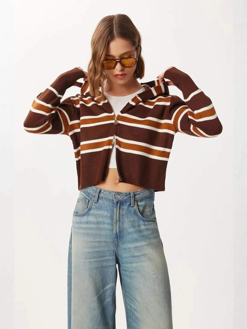 إسطنبول الساحرة ISTANBUL Hooded Striped Zippered Cardigan