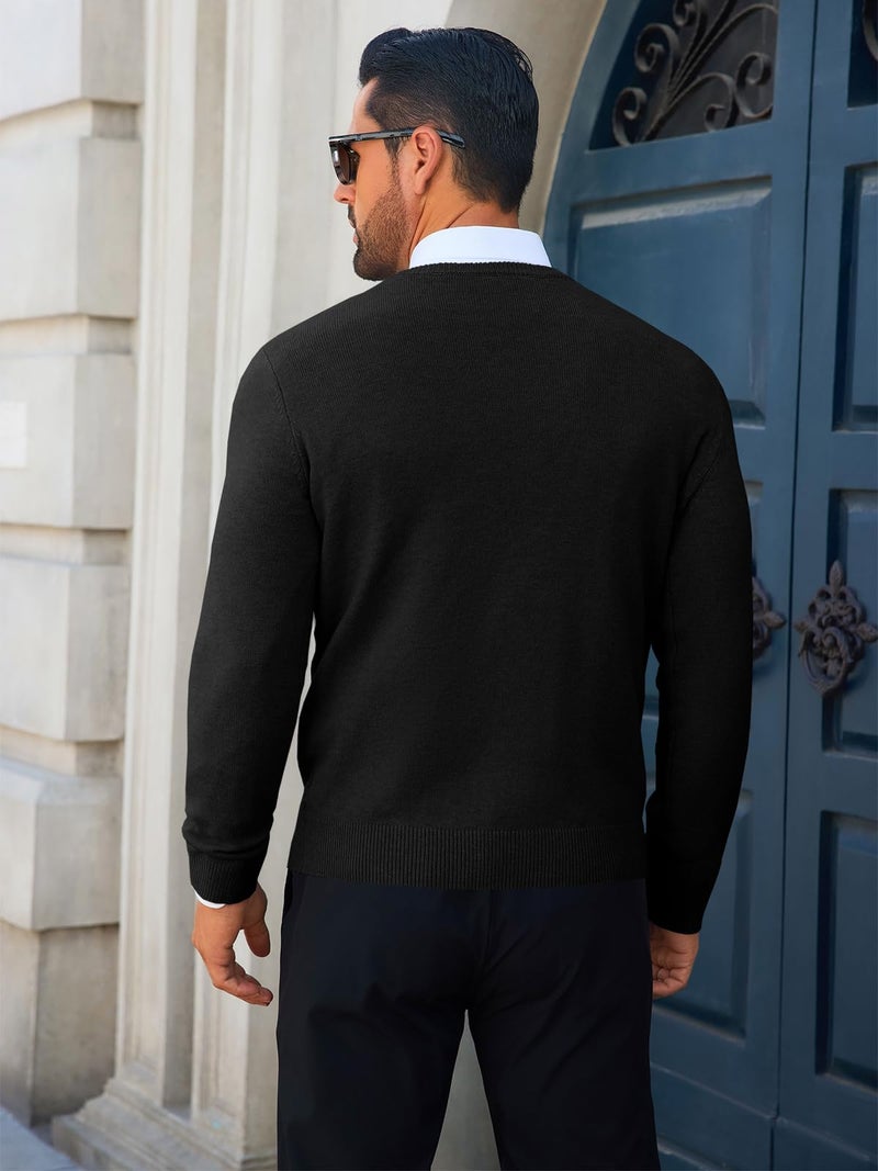 Runcati Mens Crewneck Sweaters Casual Knit Lightweight Dress Sweater Long Sleeve Slim Fit Fall Winter Pullover Black - Image 4