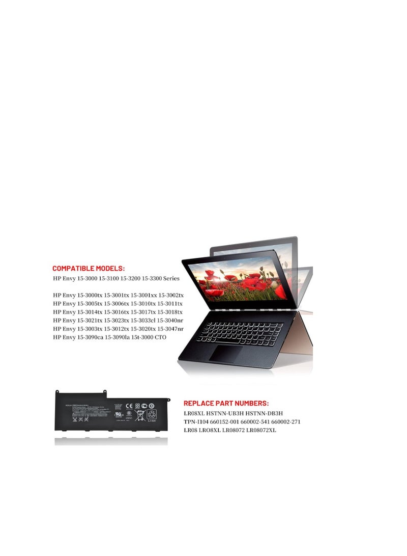 Terabyte LR08XL 14.8V 72Wh Battery Compatible HP Envy 15-3000 15-3100 15-3200 15-3300 15-3011tx 15-3040NR 15-3047NR 15t-3000 HSTNN-UB3H HSTNN-DB3H 660002-541 660152-001 660002-271 LR08 LR08072XL TPN-I104 - Image 2