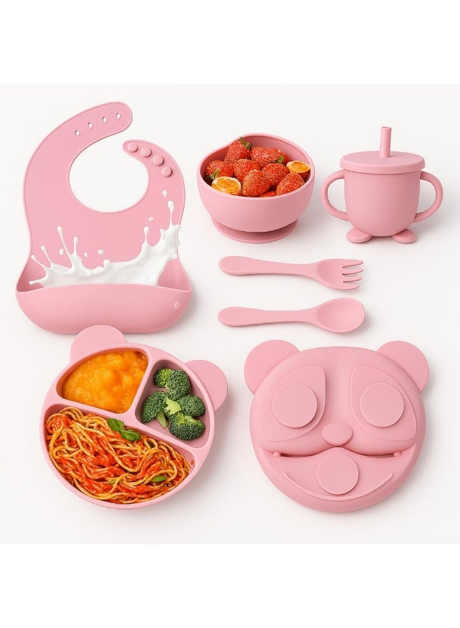 Silicone Baby Feeding Set, Weaning Supplies, Includes Suction Cups, Divided Plates, Adjustable Bib, Baby Utensils, Spoons, Forks, Cup - Image 1