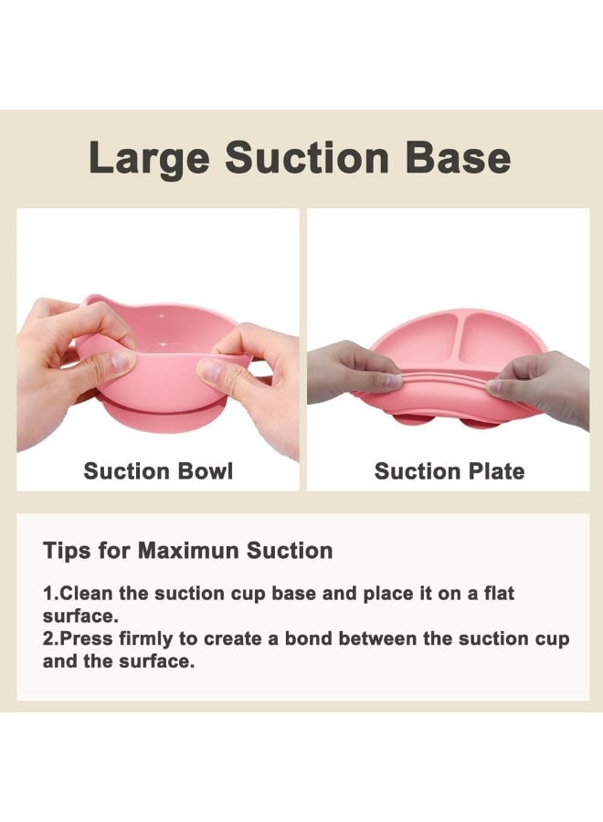 Silicone Baby Feeding Set, Weaning Supplies, Includes Suction Cups, Divided Plates, Adjustable Bib, Baby Utensils, Spoons, Forks, Cup - Image 3