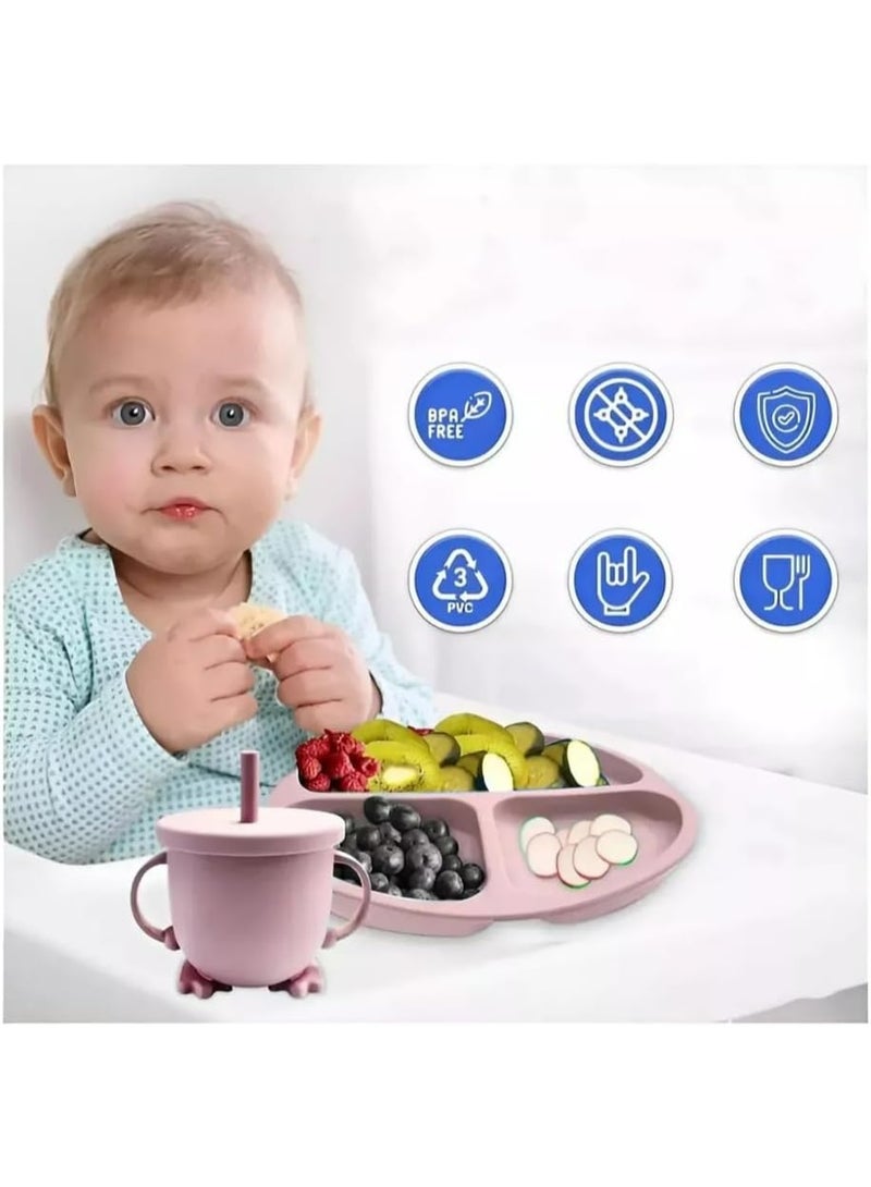 Silicone Baby Feeding Set, Weaning Supplies, Includes Suction Cups, Divided Plates, Adjustable Bib, Baby Utensils, Spoons, Forks, Cup - Image 5