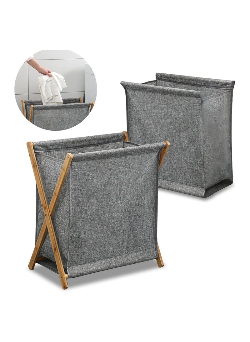 Laundry Basket Laundry Organizer Cabinet Portable Folding Clothes Laundry Basket Dirty Clothes Storage with Removable Liner Bag Bamboo Laundry Hamper for Storage Clothes Toys(50*34cm) - Image 1
