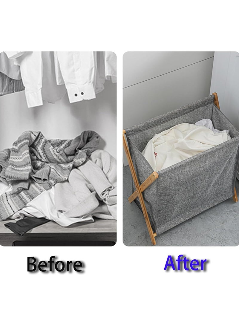 Laundry Basket Laundry Organizer Cabinet Portable Folding Clothes Laundry Basket Dirty Clothes Storage with Removable Liner Bag Bamboo Laundry Hamper for Storage Clothes Toys(50*34cm) - Image 5