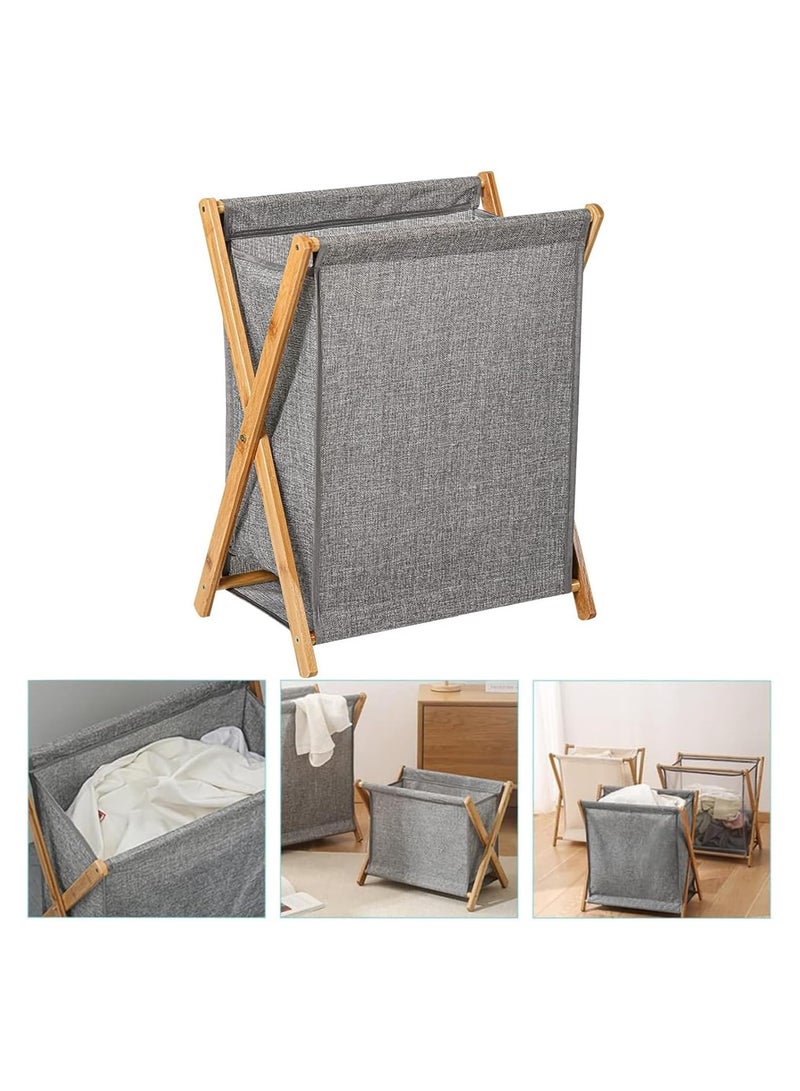 Laundry Basket Laundry Organizer Cabinet Portable Folding Clothes Laundry Basket Dirty Clothes Storage with Removable Liner Bag Bamboo Laundry Hamper for Storage Clothes Toys(50*34cm) - Image 4
