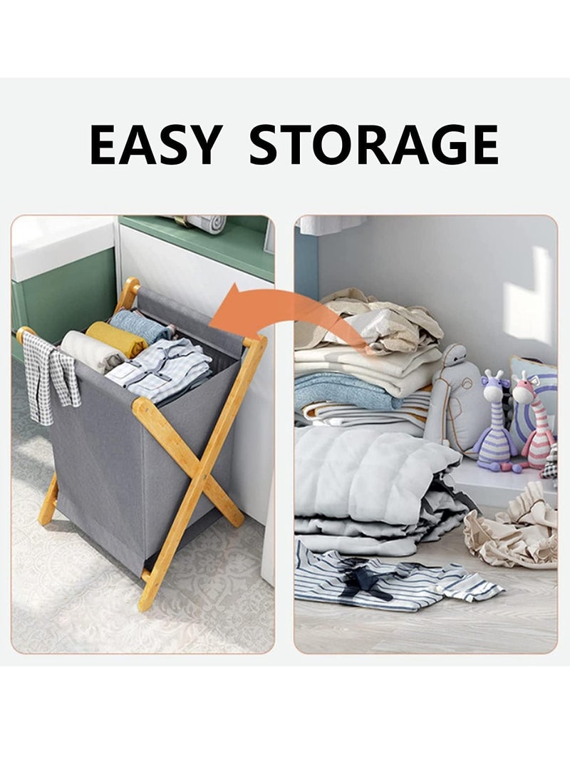 Laundry Basket Laundry Organizer Cabinet Portable Folding Clothes Laundry Basket Dirty Clothes Storage with Removable Liner Bag Bamboo Laundry Hamper for Storage Clothes Toys(50*34cm) - Image 2