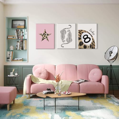 Hwetui Trendy Leopard Canvas Wall Art Set of 3 Funky Lucky 8 Ball Posters Prints Preppy Room Aesthetic Painting Cheetah Wall Decor Pictures for Girls Bedroom Apartment Dorm 12x16 Inch Framed - Image 3
