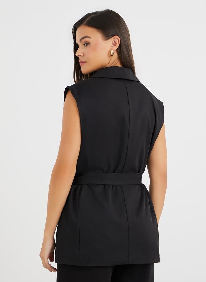 Styli Styli Sleeveless Belted Blazer  - Image 4