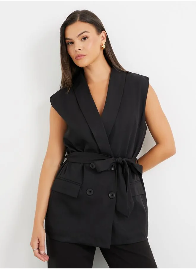 Styli Styli Sleeveless Belted Blazer