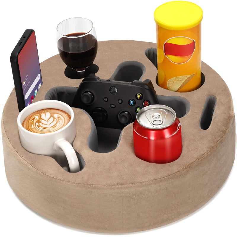 INNO STAGE Couch Cup HolderSofa Cup Holder Pillow  Couch Caddy Buddy  Drinks Cupholder Tray Organizer for Bed Rv Tv Car Man Cave Boat Remote Snacks Present for Couch PotatoLight Brown