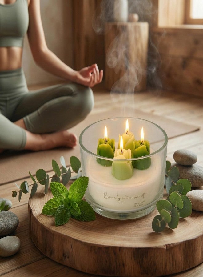 شمعة معطرة برائحة الزهور، وزنها 15 أونصة، مزودة بأربعة رؤوس على شكل زهور شمعية - من إنتاج CW Studio، مصنوعة يدويًا في مرطبان مزخرف، تدوم حتى 36 ساعة، مصنوعة من شمع النخيل والبارافين، ديكور منزلي نباتي وهدية مثالية. - Image 5