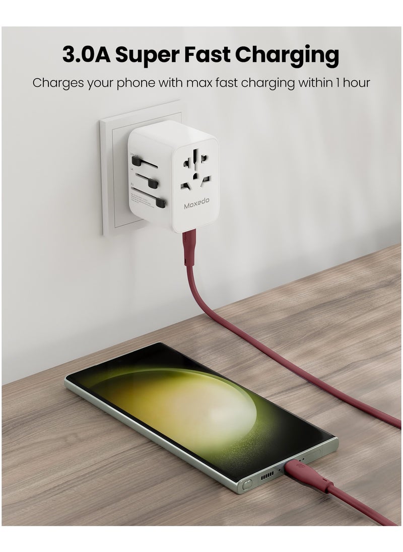 Moxedo Moxedo CavoX Pro USB-A to USB-C Silicone Cable 3.0A Fast Charge and Data Sync Compatible for Galaxy S21/ S20/ S10/ Note 10/9/ A51/ A11/ Switch/ Pixel/ LG & more (Maroon 1.2m)  - Image 4