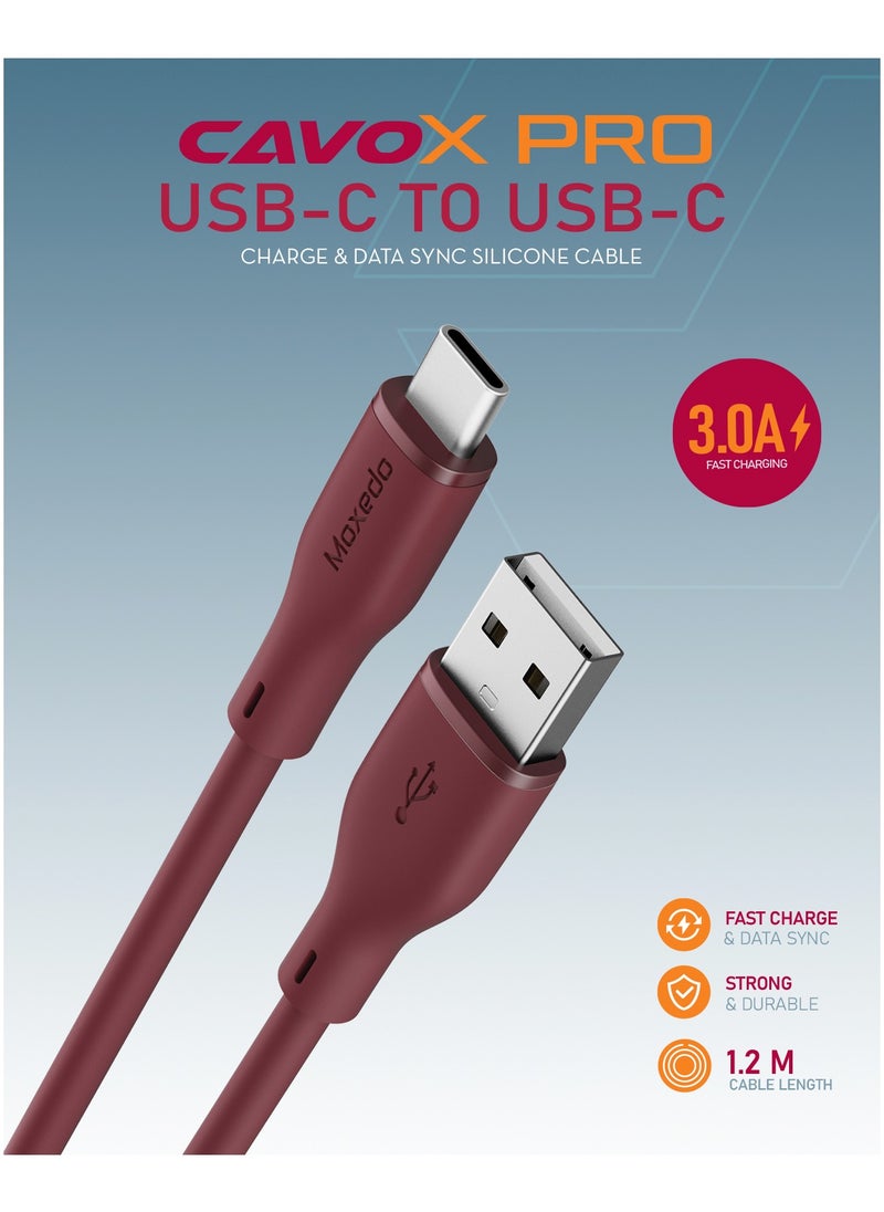 Moxedo CavoX Pro USB-A to USB-C Silicone Cable 3.0A Fast Charge and Data Sync Compatible for Galaxy S21/ S20/ S10/ Note 10/9/ A51/ A11/ Switch/ Pixel/ LG & more (Maroon 1.2m)