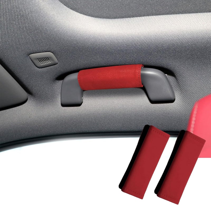 HEVLE 2PCS Car Inside Door Handle Protector, Car Handle Protector, Leather Anti-Scratch Car Handle Cover for Car Decorations, Universal Car Accessories Fits Car (Red) - Image 1