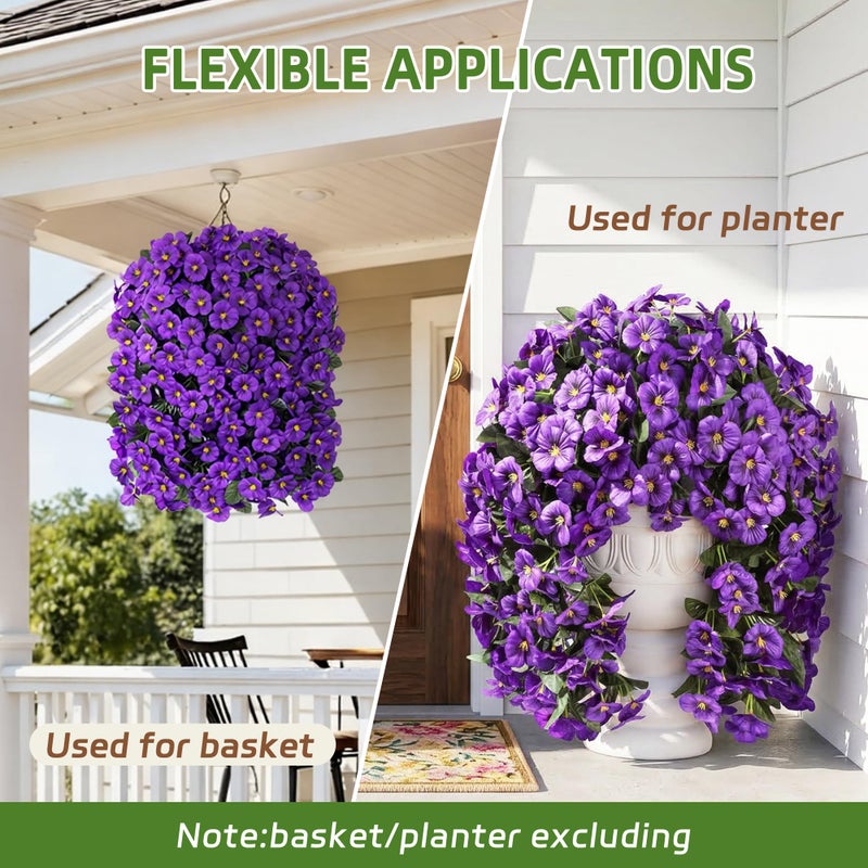 HyeFlora Artificial Flowers for Outdoors, 2pcs Faux Silk Pansies Flowers UV Resistant Fake Hanging Flower Plants for Outside Planters Porch Yard Patio Window Box (Dark Purple) - Image 4