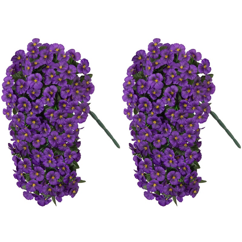 HyeFlora Artificial Flowers for Outdoors, 2pcs Faux Silk Pansies Flowers UV Resistant Fake Hanging Flower Plants for Outside Planters Porch Yard Patio Window Box (Dark Purple) - Image 2