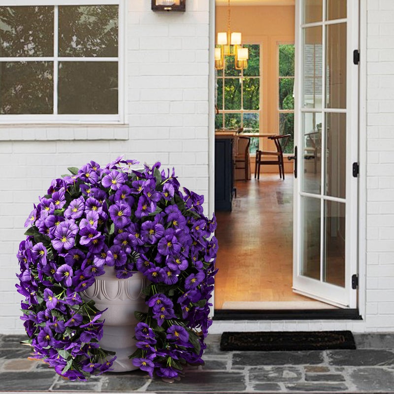 HyeFlora Artificial Flowers for Outdoors, 2pcs Faux Silk Pansies Flowers UV Resistant Fake Hanging Flower Plants for Outside Planters Porch Yard Patio Window Box (Dark Purple) - Image 5