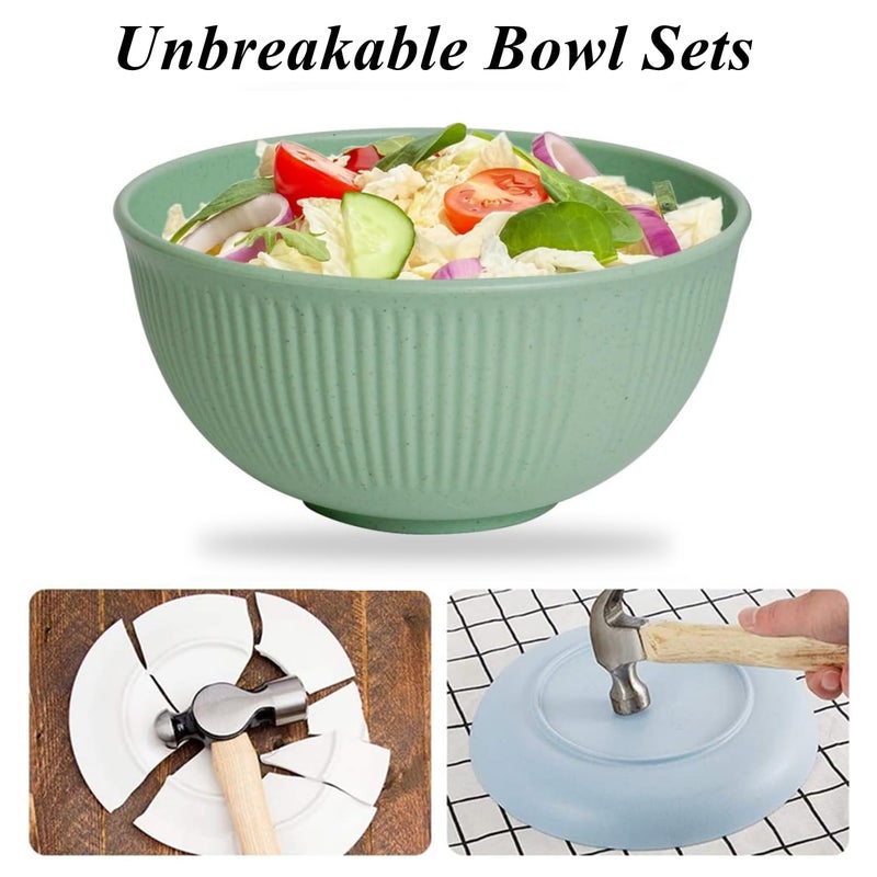 CAMBUY Wheat Straw Bowls Set Unbreakable Cereal Bowls Dinner Bowl Sets Dishwasher & Microwave Safe (9 Pcs 24 Oz) - Image 3