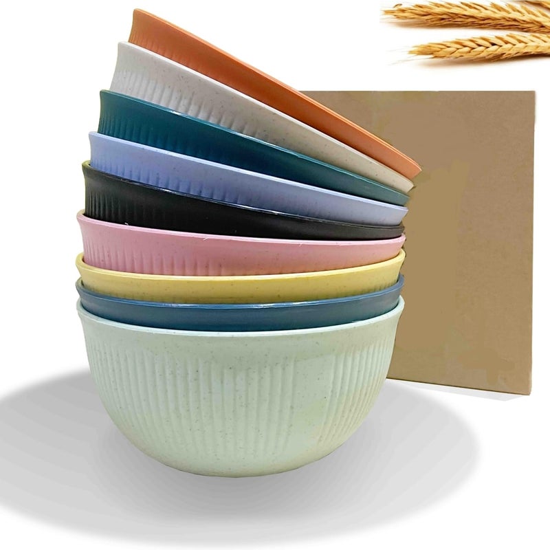 CAMBUY Wheat Straw Bowls Set Unbreakable Cereal Bowls Dinner Bowl Sets Dishwasher & Microwave Safe (9 Pcs 24 Oz) - Image 1