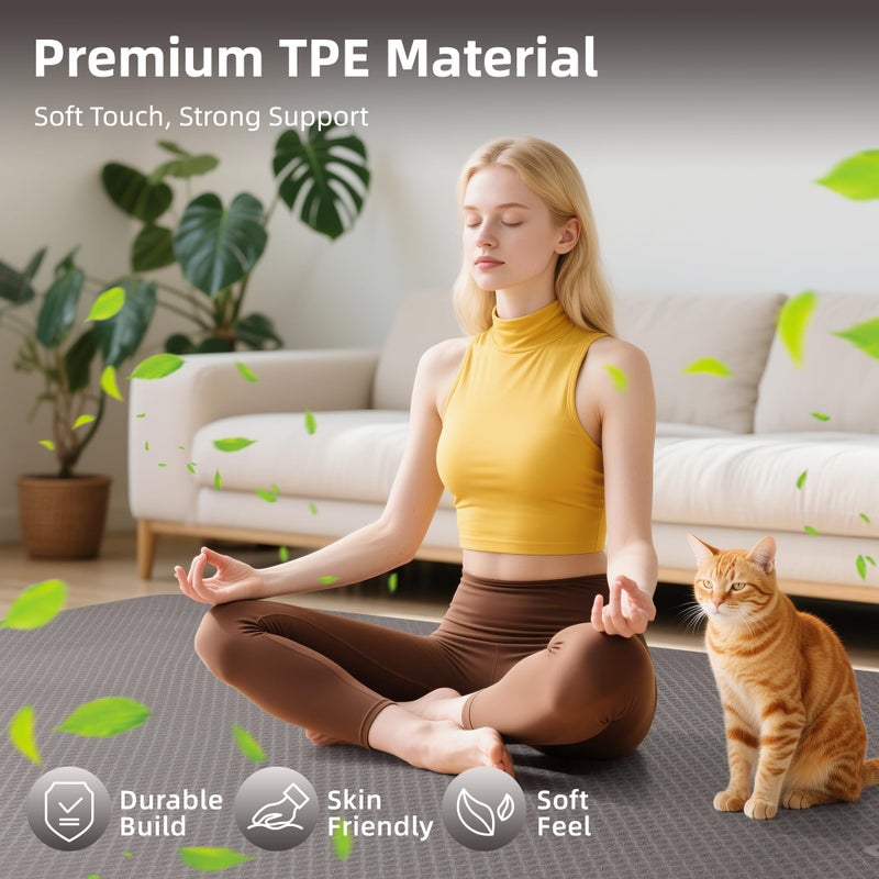 GymCope Extra Large Yoga Mat â€“ 72"x48" or 78"x57", Non-Slip TPE Exercise Mat for Women & Men, Available in 1/4" to 1/2" Thickness, for Home Gym, Yoga, Pilates & Barefoot Workouts, with Towel, Straps & Carry Bag - Image 4