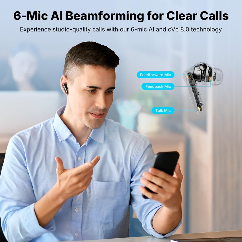 EarFun Air Pro 4+ سماعات أذن لاسلكية بتقنية إلغاء الضوضاء الهجينة التكيفية بتقنية Bluetooth 6.0، Qualcomm Snapdragon Sound، aptX Lossless، LDAC Hi-Res Audio، 6 ميكروفونات AI CVC للمكالمات، 54H وقت التشغيل، أسود - Image 4