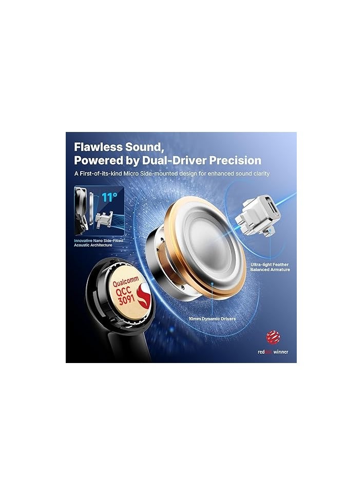 EarFun Air Pro 4+ سماعات أذن لاسلكية بتقنية إلغاء الضوضاء الهجينة التكيفية بتقنية Bluetooth 6.0، Qualcomm Snapdragon Sound، aptX Lossless، LDAC Hi-Res Audio، 6 ميكروفونات AI CVC للمكالمات، 54H وقت التشغيل، أسود - Image 2