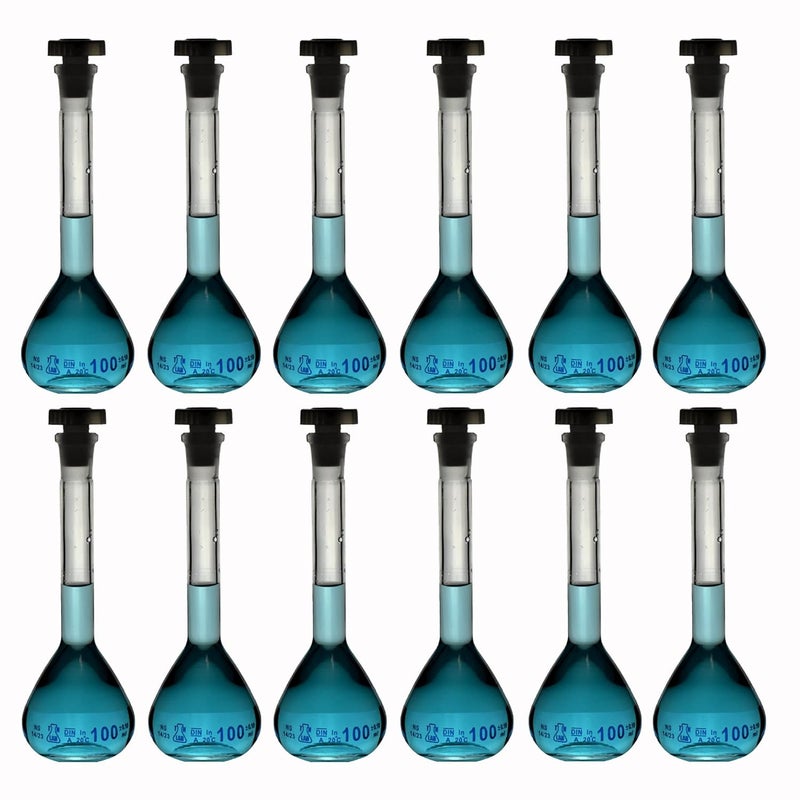 TN LAB Supply TN LAB Volumetric Flask 100ml Borosilicate Glass 14/23 Class A Accuracy 12-Pack - Image 1
