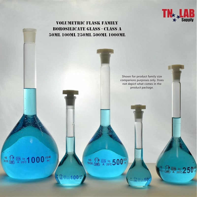 TN LAB Supply TN LAB Volumetric Flask 100ml Borosilicate Glass 14/23 Class A Accuracy 12-Pack - Image 4