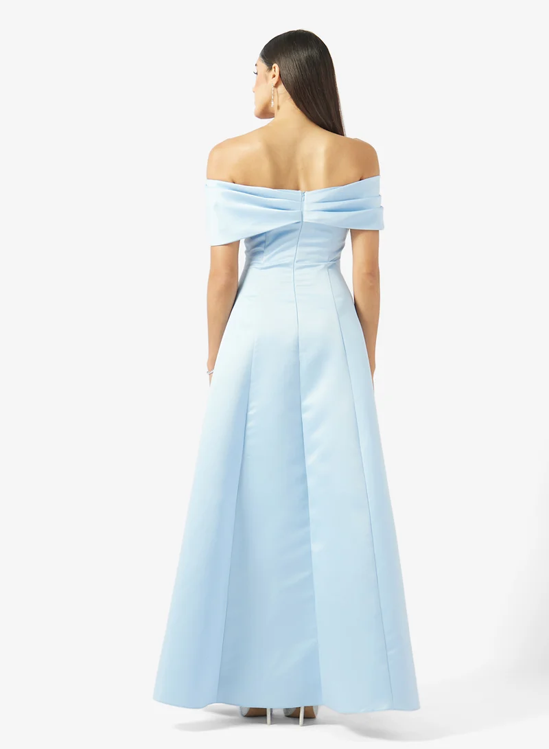اكاديا فاشن OFF SHOULDER EMBELLISHED A LINE SATIN DRESS