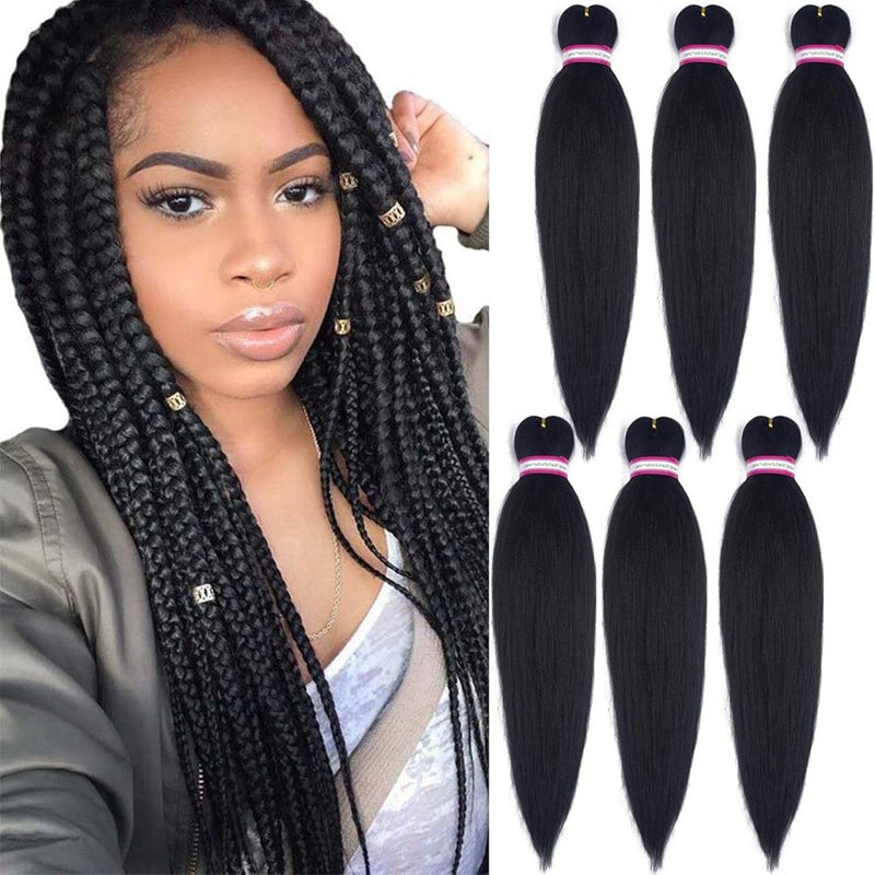 Dorsanee Natural Black Braiding Hair Pre Stretched 20 Inch 6 Packs Braiding Hair Extensions for Crochet Box Braids Twists Locs Hair Itch Free Soft Yaki Texture Hot Water Setting 20inch1B