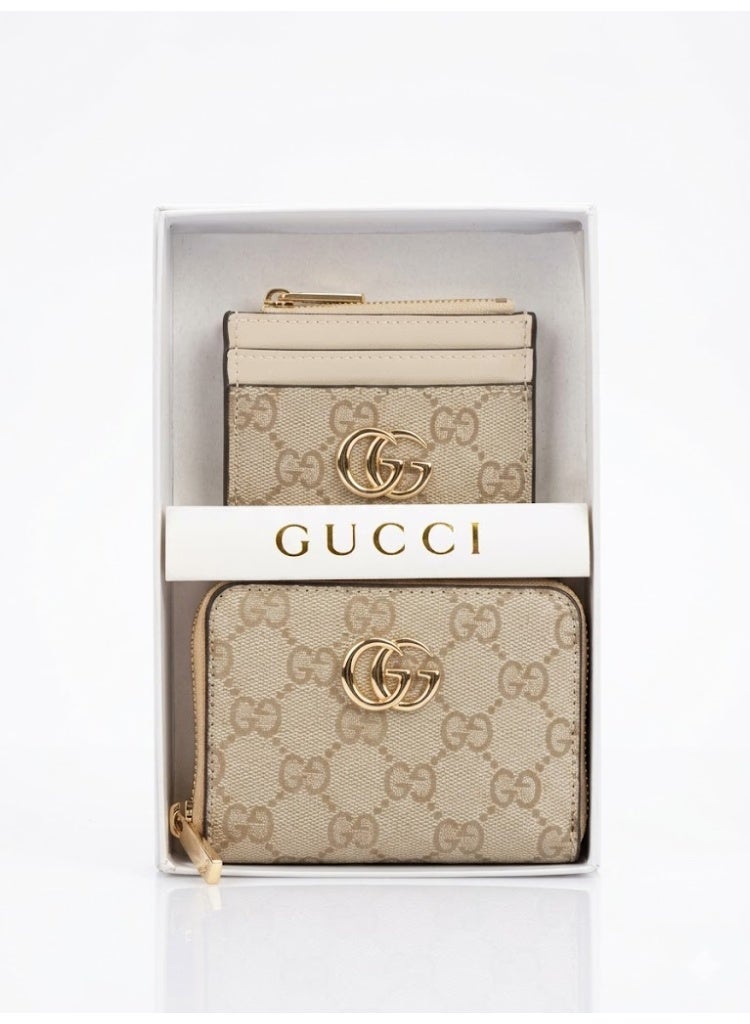GUCCI Women's 2-Piece Gift Set - GG Supreme Canvas Wallet and Zip Card Case - White/Beige - Image 1