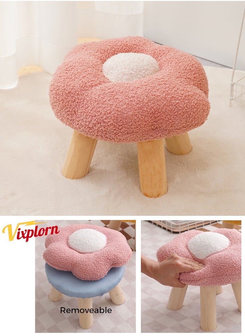 Vixplorn Flower Stool, Step Stool Under Table, Footstool Cute Sofa Stool For Porch Living Room Bedside Apartment (Pink）  - Image 1