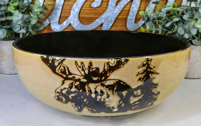 Ebros Gift Rustic Emperor Giant Stag Elk Moose Deer Abstract Art Brown Dinnerware Or Drinkware Ceramic Earthenware Kitchen And Dining Large 10 Vegetable Presentation Serving Bowl 98Oz - Image 2