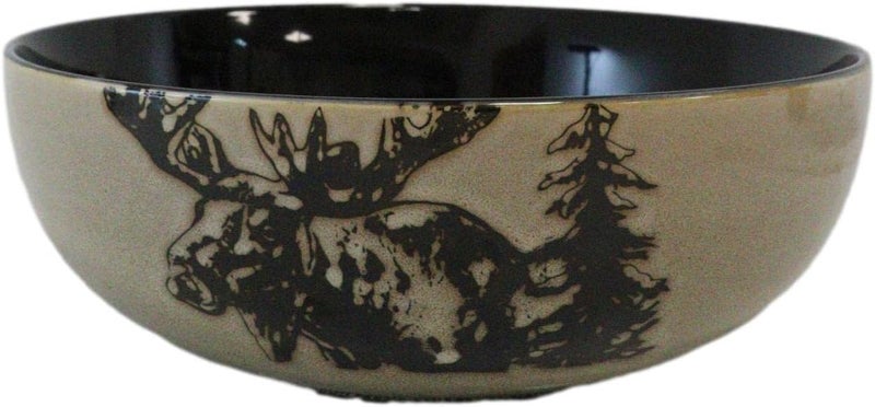 Ebros Gift Rustic Emperor Giant Stag Elk Moose Deer Abstract Art Brown Dinnerware Or Drinkware Ceramic Earthenware Kitchen And Dining Large 10 Vegetable Presentation Serving Bowl 98Oz - Image 1