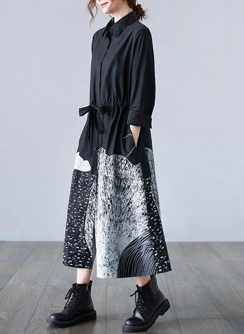 يونيكي Black Printed Cotton Dress