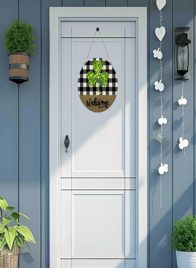 YUNKKIN Valentines Day Door Decor Reversible St Patricks Day Welcome Sign Happy Valentine's Day Heart Decor Buffalo Plaid Shamrock Wreath Hanging Home Decor - Image 3