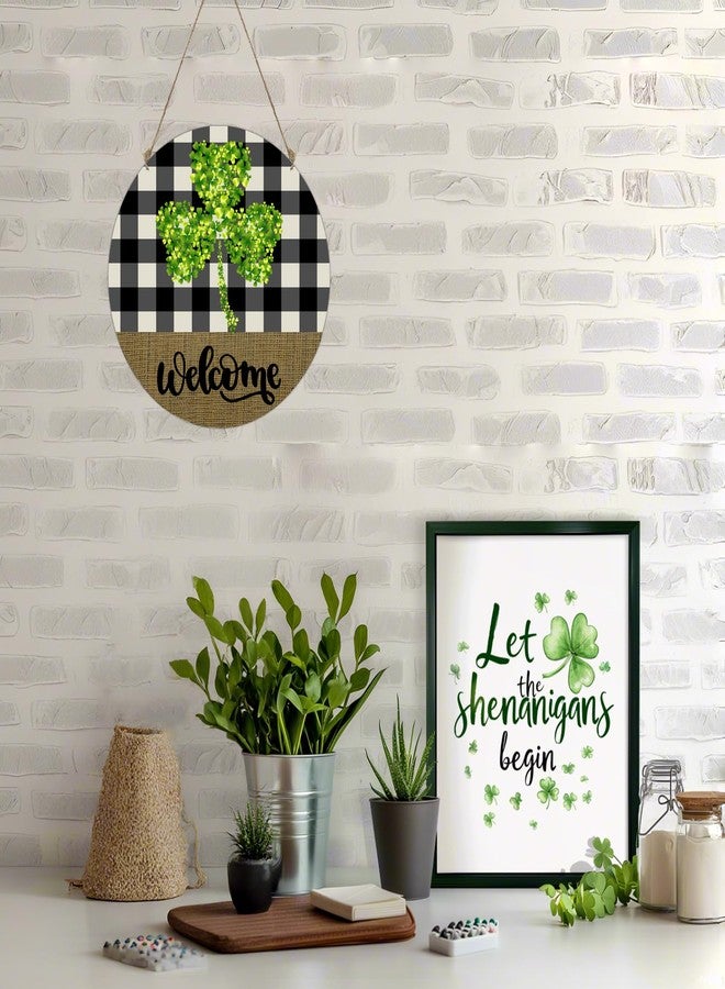 YUNKKIN Valentines Day Door Decor Reversible St Patricks Day Welcome Sign Happy Valentine's Day Heart Decor Buffalo Plaid Shamrock Wreath Hanging Home Decor - Image 4
