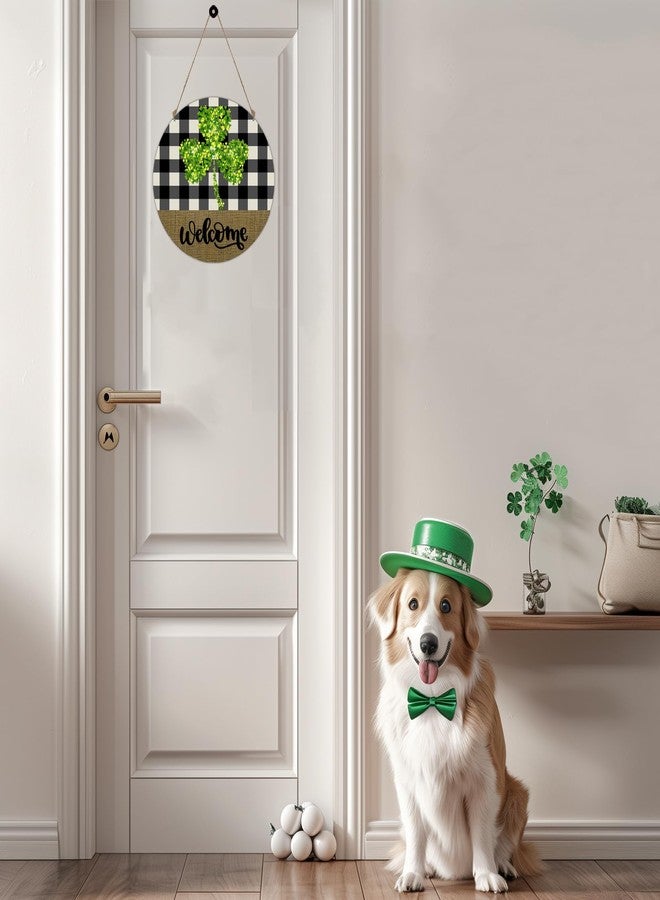 YUNKKIN Valentines Day Door Decor Reversible St Patricks Day Welcome Sign Happy Valentine's Day Heart Decor Buffalo Plaid Shamrock Wreath Hanging Home Decor - Image 5