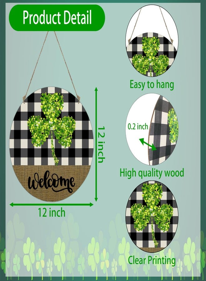 YUNKKIN Valentines Day Door Decor Reversible St Patricks Day Welcome Sign Happy Valentine's Day Heart Decor Buffalo Plaid Shamrock Wreath Hanging Home Decor - Image 2