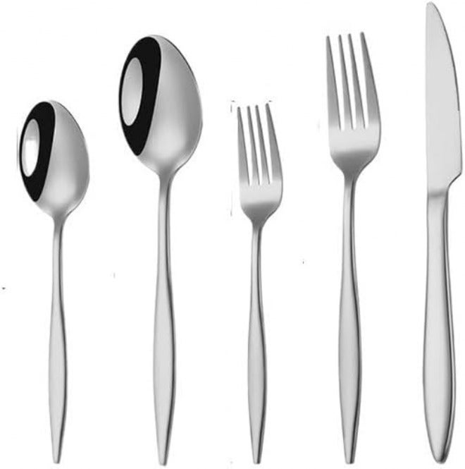 Silverware Flatware Set, 5/20/30/40/50/60 Pieces Stainless Steel Knives, Forks, Spoons, Thickened Steak Knives and Forks, Hotel Tableware Set, Dessert Spoons an,Silver-8Set-40Pcs - Image 1