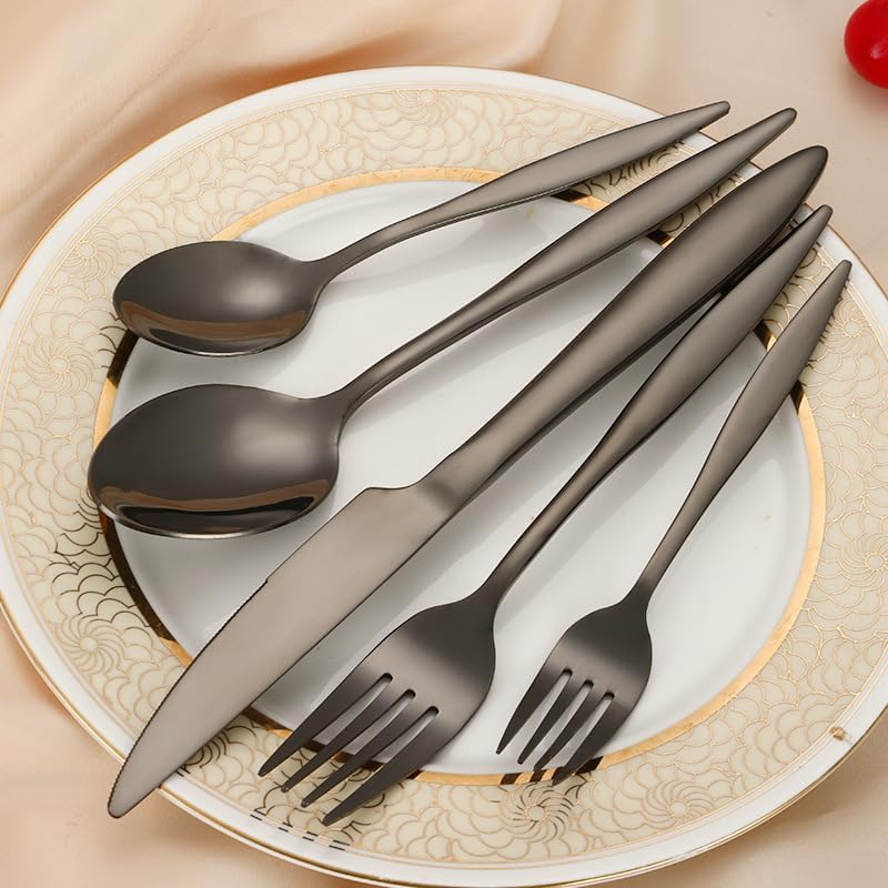 Silverware Flatware Set, 5/20/30/40/50/60 Pieces Stainless Steel Knives, Forks, Spoons, Thickened Steak Knives and Forks, Hotel Tableware Set, Dessert Spoons an,Silver-8Set-40Pcs - Image 5