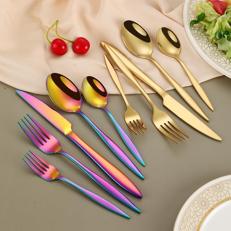 Silverware Flatware Set, 5/20/30/40/50/60 Pieces Stainless Steel Knives, Forks, Spoons, Thickened Steak Knives and Forks, Hotel Tableware Set, Dessert Spoons an,Silver-8Set-40Pcs - Image 4