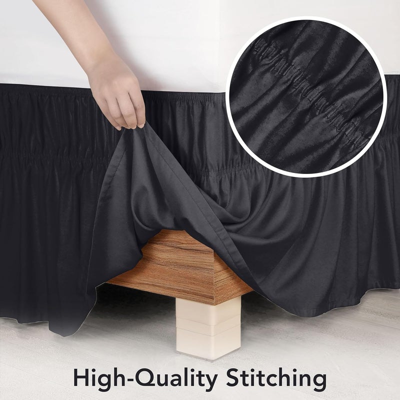 Wrap Around Ruffle Twin Size Bed Skirt – Adjustable Buckle & Elastic Belt for Easy Installation, 15 Inch Drop – Brushed Microfiber - Machine Washable, Fade and Wrinkle Resistant, Black - Image 5