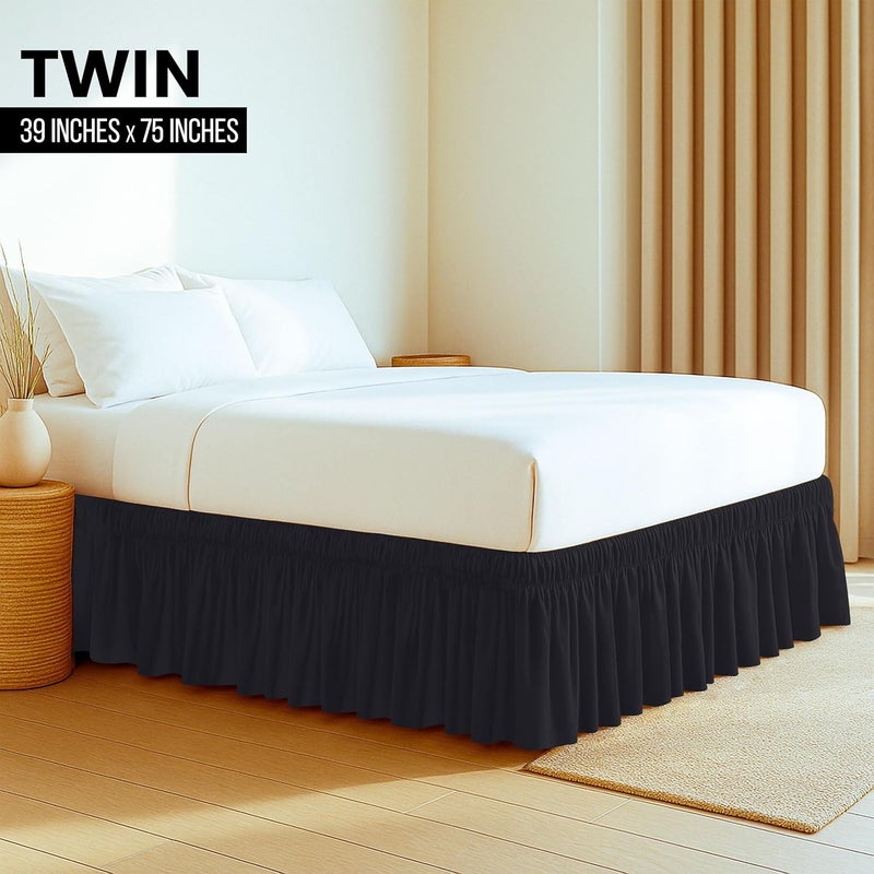 Wrap Around Ruffle Twin Size Bed Skirt – Adjustable Buckle & Elastic Belt for Easy Installation, 15 Inch Drop – Brushed Microfiber - Machine Washable, Fade and Wrinkle Resistant, Black - Image 2