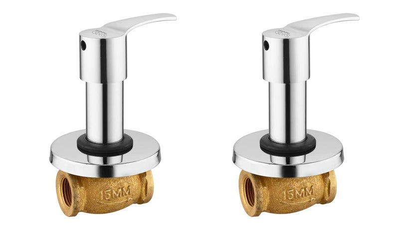 SPAZIO Brass 15 MM 12 Inch Concealed Stop CockConcealed Stop Valve Topaz Series for Bathroom with Brass Quarter Turn Fitting Concealed Flange SilverChrome Finish Pack of 2 - Image 1