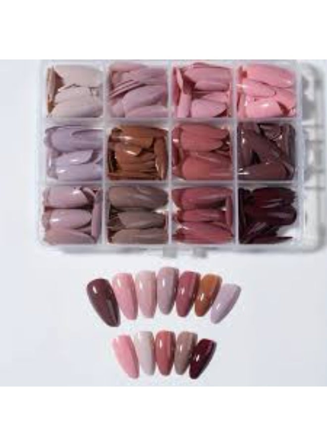 أظافر صناعية، 12 لونًا من الأظافر الصناعية ذات الغطاء الكامل والأظافر القصيرة ذات الشكل البيضاوي وأظافر صناعية للنساء والفتيات، 144 قطعة قد تختلف الألوان - Image 1