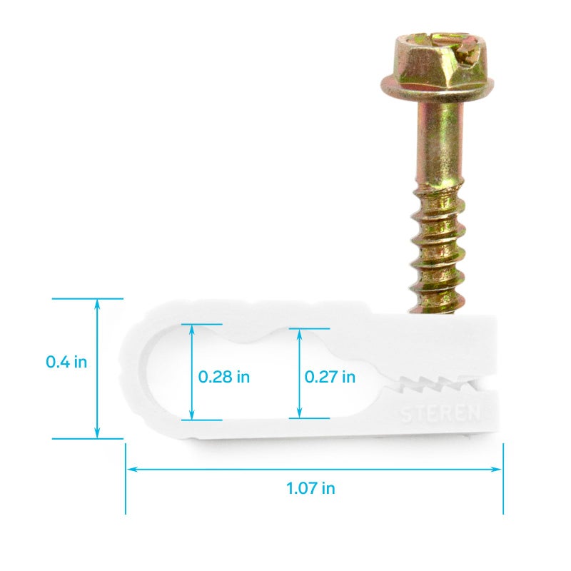 STEREN Coaxial Cable Clips - Cable Holder - Wire Clips - Siding Clips for Hanging - Cord Holder for Desk - Cable Clamps (White, 100 Count - Dual Screw) - Image 3